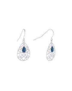 Dark Blue Crystal (0.16 ct.t.w) Filigree Tear Drop Earrings in Sterling Silver