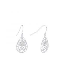 Crystal (0.16 ct.t.w) Filigree Tear Drop Earrings in Sterling Silver