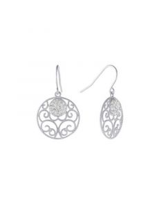 Crystal (0.31 ct.t.w) Round Filigree Drop Earrings in Sterling Silver