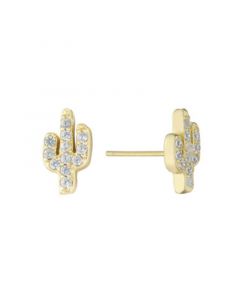 Cubic Zirconia (0.24 ct.t.w) Cactus Stud Earrings in 18K Gold Plated over Sterling Silver