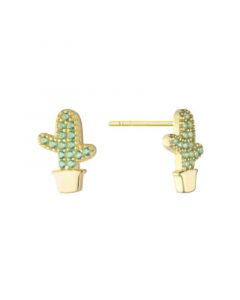 Green Nano Stones (0.42 ct.t.w) Cactus Stud Earrings in 18K Gold Plated over Sterling Silver