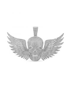 Men's Diamond Pavé Skull & Wings Pendant (2-3/4 ct. t.w.) in 10k White Gold