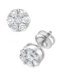 Diamond Cluster Stud Earrings (1 ct. t.w.) in 14k White Gold