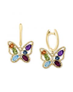 Multi-Gemstone (2-1/4 ct. t.w.) & Diamond (1/5 ct. t.w.) Butterfly Drop Earrings in 14k Gold