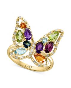 Multi-Gemstone (1-3/4 ct. t.w.) & Diamond (1/8 ct. t.w.) Butterfly Ring in 14k Gold