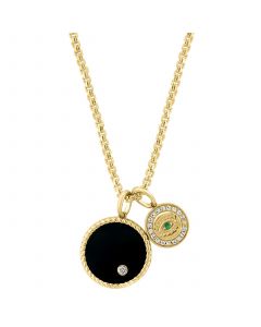 EFFY® Men's Onyx, Emerald Accent, & Diamond (1/6 ct. t.w.) Two Charm 22" Pendant Necklace in 14k Gold