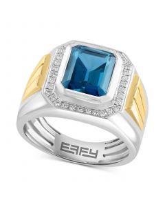 EFFY® Men's London Blue Topaz (5-1/10 ct. t.w.) & Diamond (1/5 ct. t.w.) Ring in Sterling Silver & 18k Gold-Plate