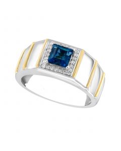 EFFY® Men's London Blue Topaz (1 ct. t.w.) & Diamond (1/10 ct. t.w.) Ring in Sterling Silver & 18K Gold-Plate