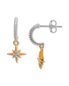 Cubic Zirconia Star Dangle C Hoop Earrings in Sterling Silver & Gold-Plate, Created for Macy's