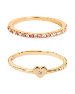 2-Pc. Set Pink & White Cubic Zirconia Heart Stack Rings in Gold-Plated Sterling Silver, Created for Macy's