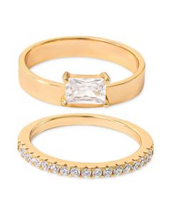 2-Pc. Set Cubic Zirconia Ring & Pavé Band in 18k Gold-Plated Sterling Silver, Created for Macy's