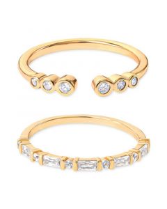 2-Pc. Set Cubic Zirconia Bezel & Baguette Stack Rings in 18k Gold-Plated Sterling Silver, Created for Macy's