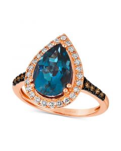 Deep Sea Blue Topaz (3 ct. t.w.) & Diamond (3/8 ct. t.w.) Teardrop Halo Ring in 14k Rose Gold