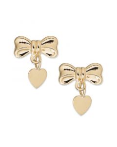 Bow and Heart Drop Earrings in 14k Gold