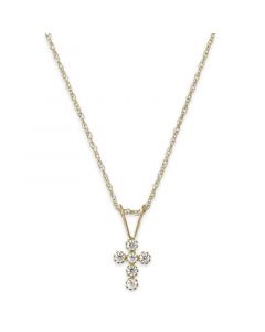 Children's Cubic Zirconia Cross Pendant Necklace in 14k Gold