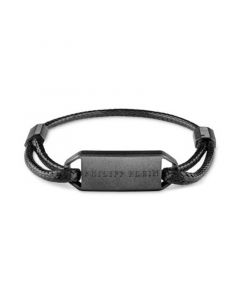 Gunmetal IP Stainless Steel Tag Leather Bracelet