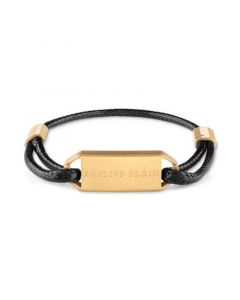 Gold-Tone IP Stainless Steel Logo Tag Braided Leather Bracelet