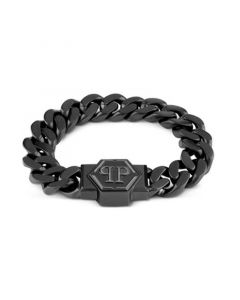 Gunmetal IP Stainless Steel Logo Cuban Link Bracelet