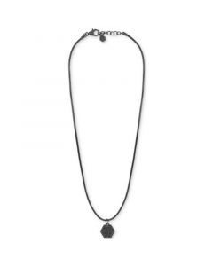 Gunmetal IP Stainless Steel Logo Leather Pendant Necklace, 17-3/4" + 1-3/5"