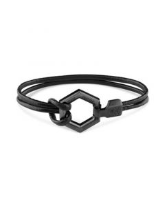 Black-Tone Stainless Steel Hexagon Leather Flex Bracelet