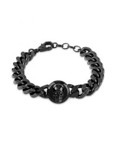 Black-Tone IP Stainless Steel 3D $kull Cuban Link Bracelet