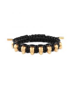 Gold-Tone IP Stainless Steel 3D $kull Black Cord Slider Bracelet