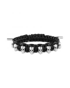 Stainless Steel 3D $kull Black Cord Slider Bracelet