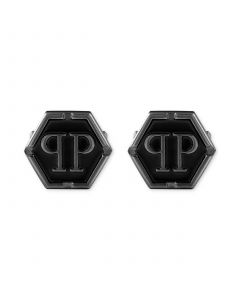 Stainless Steel Logo Black Hexagon Cuff Links