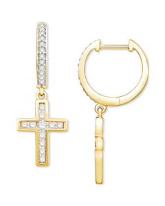 Diamond Dangle Cross Hoop Earrings (1/2 ct. tw.) in 14k Yellow Gold