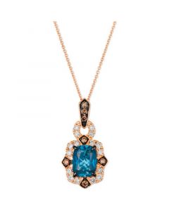 Deep Sea Blue Topaz (2-1/4 ct. t.w.), Nude Diamond (3/8 ct. t.w.) & Chocolate Diamond (1/5 ct. t.w.) Pendant Necklace in 14k Rose Gold, 18" + 2" extender