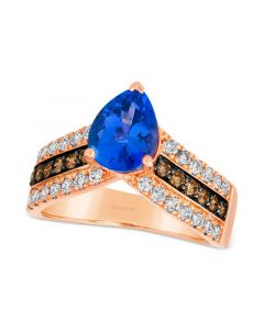 Blueberry Tanzanite (1-1/2 ct. t.w.) & Diamond (3/4 ct. t.w.) V Ring in 14k Rose Gold