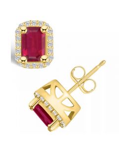 Ruby (1-3/8 Ct. t.w.) and Diamond (1/5 Ct. t.w.) Halo Stud Earrings