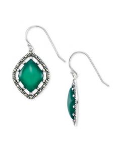 Green Agate & Marcasite Drop Earrings in Sterling Silver