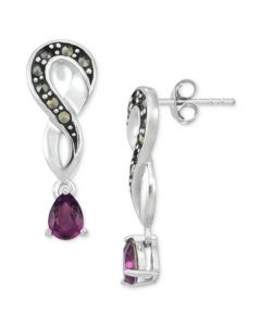 Amethyst (1/5 ct. t.w.) Pear-Shape & Marcasite (1/6 ct. t.w.) Twist Drop Earrings in Sterling Silver