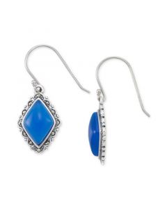 Blue Agate (2-1/2 ct. t.w.) & Marcasite (1/10 ct. t.w.) Diamond-Shape Drop Earrings in Sterling Silver