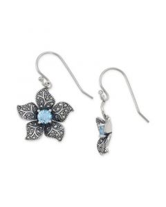 Blue Topaz (1-1/6 ct. t.w.) & Marcasite (5/8 ct. t.w.) Flower Drop Earrings in Sterling Silver