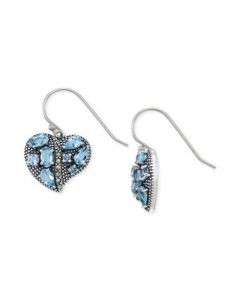 Blue Topaz (2-1/2 ct. t.w.) & Marcasite Heart Drop Earrings in Sterling Silver