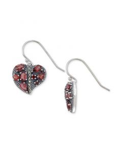 Garnet(2-1/2 ct. t.w.) & Marcasite Heart Drop Earrings in Sterling Silver