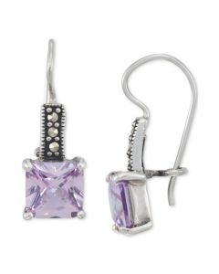 Cubic Zirconia & Marcasite Drop Earrings in Sterling Silver