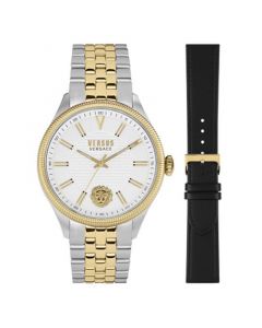 Colonne Men's 3 Hand Quartz Movement and Two-Tone Stainless Steel Bracelet and 1 Leather Strap Watch Set 45mm