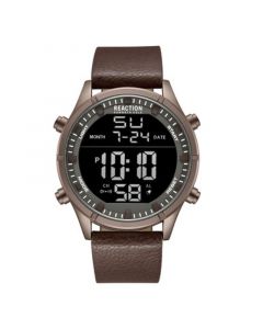 Men's Digital Brown Synthetic Leather Strap Watch, 47mm