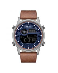 Men's Digital Tan Synthetic Leather Strap Watch, 46mm