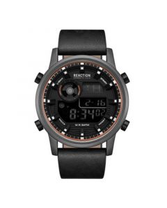 Men's Digital Black Synthetic Leather Strap Watch, 46mm