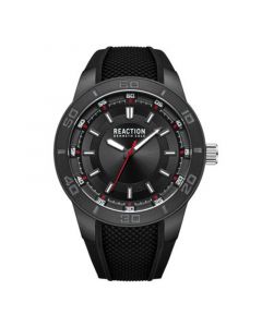 Men's Sporty Three Hand Black Silicon Strap Watch, 49mm