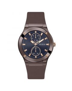 Men's Multi-Function Rose Gold-Tone and Brown Silicone Watch 45mm