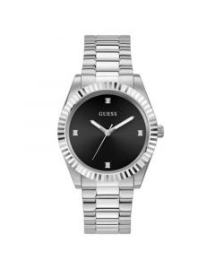 Men's Three-Hand Silver-Tone Stainless Steel Watch with Diamond Accents 42mm