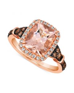 Peach Morganite (2-1/4 ct. t.w.) & Diamond (3/8 ct. t.w.) Halo Ring in 14k Rose Gold