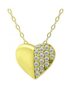 Cubic Zirconia Pavé Heart Pendant Necklace in 18k Gold-Plated Sterling Silver, 16" + 2" extender, Created for Macy's