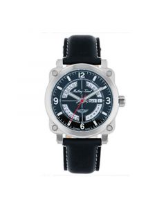 Men's Pilot Collection Three Hand Date Black Genuine Leather Strap Watch, 43mm