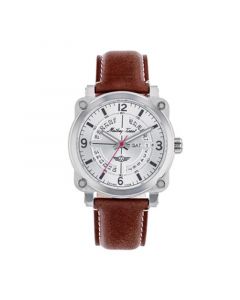 Men's Pilot Collection Three Hand Date Brown Genuine Leather Strap Watch, 43mm